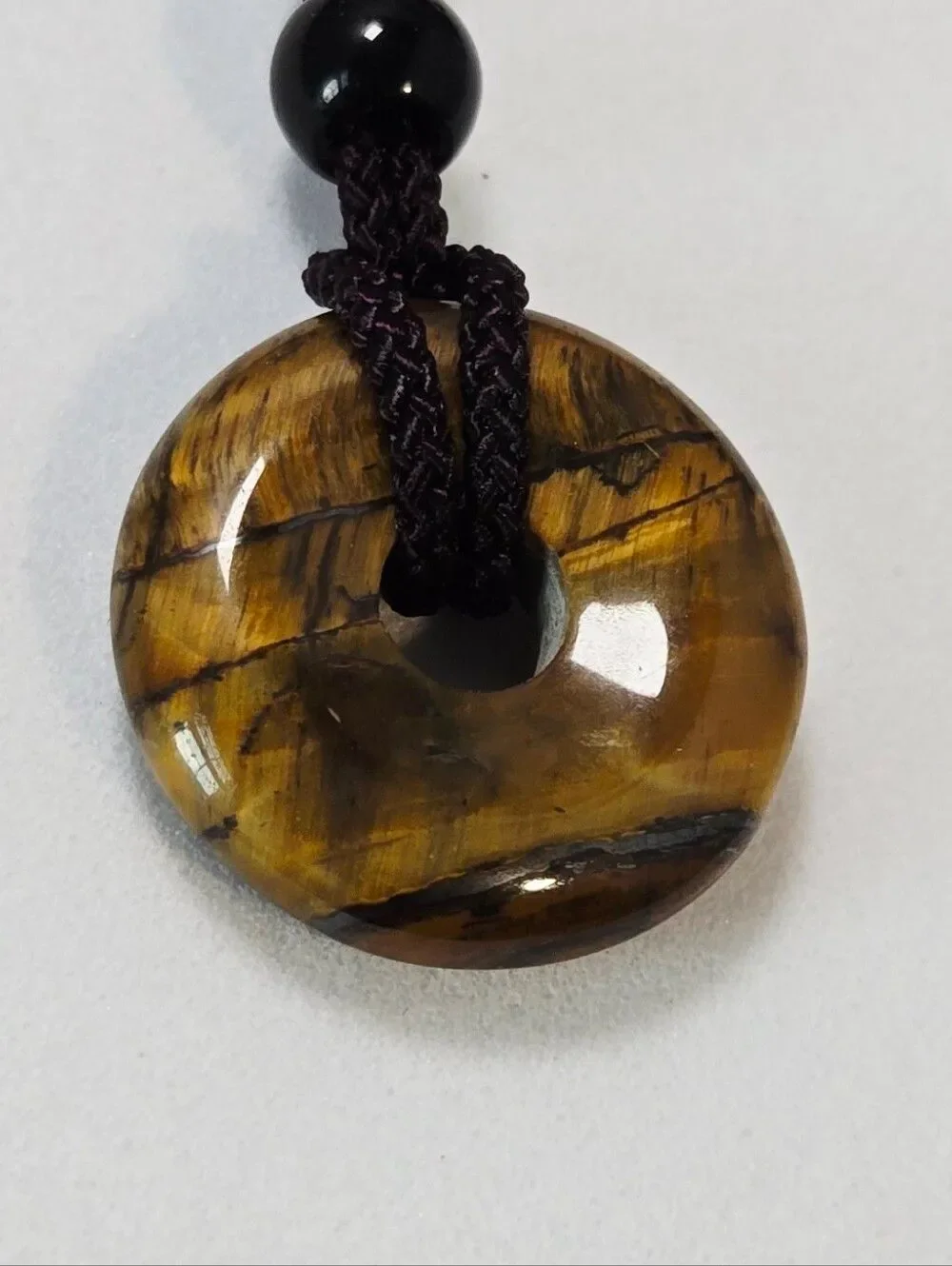 Golden Tiger Eye Donut Pendant Necklace Earthy Boho Pi Stone Jewelry Crystals